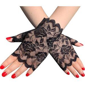 Women's Fingerless Black Short Lace Gloves Party Wedding Costume Accessories